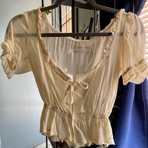 UO Cream Tie-Front Blouse
